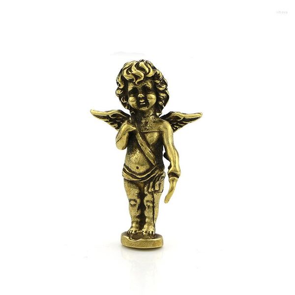 Figuras decorativas Bronce Antiguo Sólido Cupido Ángulo de Amor Miniaturas Adornos Escultura de Cobre Artesanía Decoraciones para el hogar Accesorios Regalos