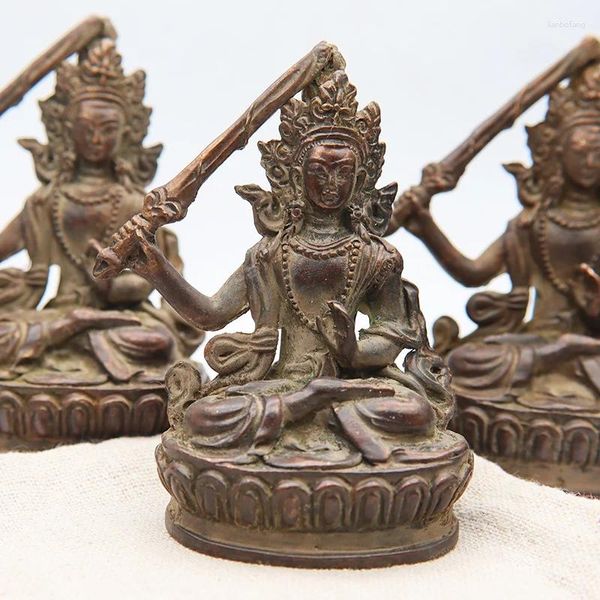 Figurines décoratives Bouddhisme tibétain de bronze antique tenant l'épée Manjushri Bodhisattva Bouddha Statue China Crafts Collection HomeTop