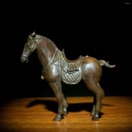 Figurines décoratives en Bronze Antique, Collection d'articles, cheval Tang solide ancien avec poignée de selle