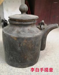 Figurines décoratives en Bronze Antique, articles en cuivre pur, étoile de longévité, vieil homme Li Bai, Pot à main, eau, thé, vin