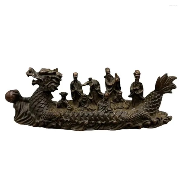 Figurines décoratines Collection de articles de bronze antique: huit immortels traversant les bateaux et statues de dragon de mer montrant