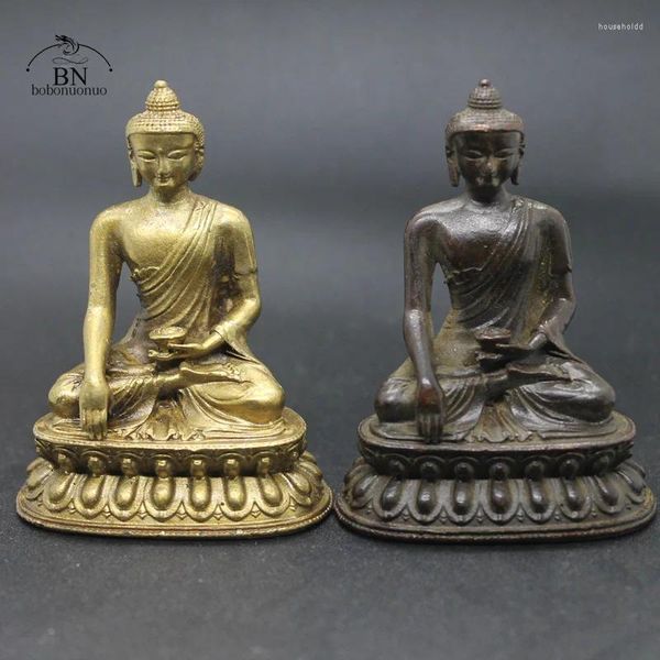 Figuritas decorativas Buda de la Medicina de Cobre Antiguo Estatua pequeña Adornos de Escritorio Budismo Bhaisajyaguru Decoraciones para el hogar para Salas de Estar