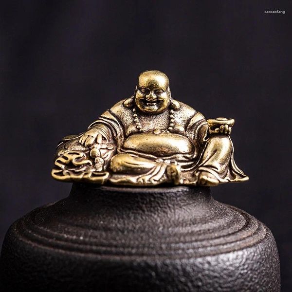 Figuras decorativas Antiguos y desgastados artículos de cobre antiguos, latón puro de alta calidad, adornos Feng Shui, transferencia de Buda Maitreya, mango pequeño