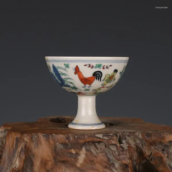 Figuras decorativas Mingdynasty Porcelana Cup Cock Collaje pintado a mano Colección Broadornamiento