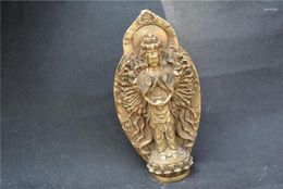 Figurines décoratives Antique de l'ancienne dynastie Qing, Statue de bouddha tibétain en cuivre, faite à la main, Avalokitesvara #02, civilisation orientale