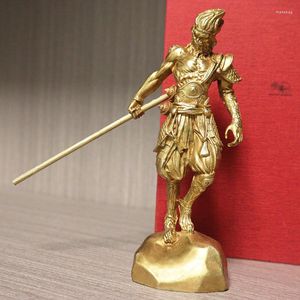 Decoratieve beeldjes Antieke retro messing Sunwukong Monkey King Office Desktop Decoratie Miniatuur Auto Ornament Bronze Home Decor