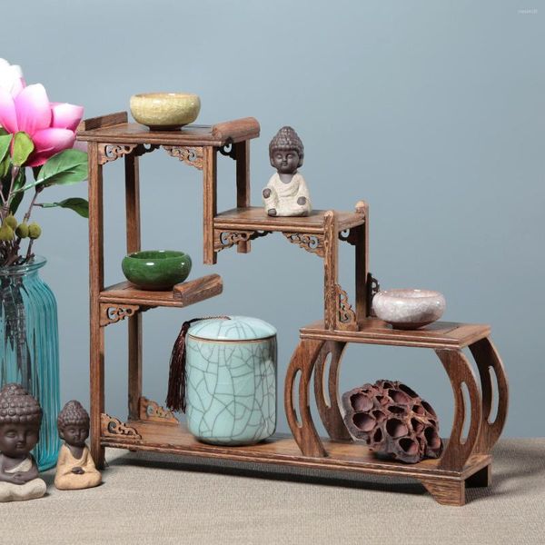 Figurines décoratives, étagère Antique, artisanat en bois, pavillon Duobao, présentoir artisanal, décoration de Table à thé en bois massif