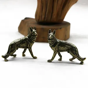 Figurines décoratives antique en laiton massif chien miniature rétro cuivre animal tea animal de compagnie ornement décor artisan