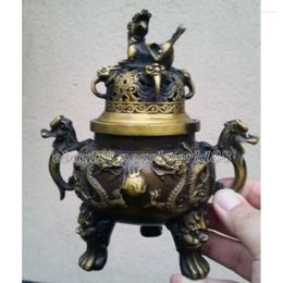 Figurines décoratives antique vintage bronze signature Lucky dragon statue burner encens enceneur