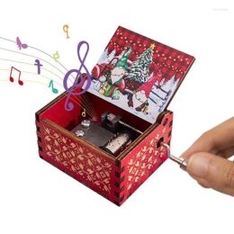 Decoratieve beeldjes Antiek houten gesneden hand crank Music Box Kerstthema Verjaardag Geschenkruimte El Decor