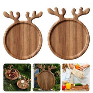 Figurines décoratifs Platter d'apéritif Bois de bois avec handle de fourchette assiette de nourriture Pizza Fruit Snacks Snacks Tray