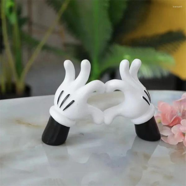 Figurines décoratives Organisateur de bijoux en résine aqumotic avec une adorable décoration animale Hand Heart Gesture Holder Cute Cartoon