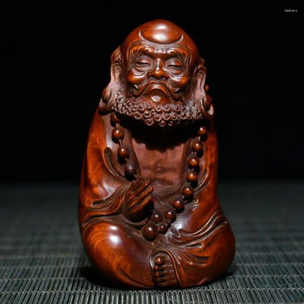 Figuras decorativas Archaize Seiko Boxwood Zen Fundador Bodhidharma Patriarca Decoración de escritorio Estatua de artesanías pequeñas