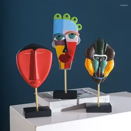 Figurines décoratives art abstrait statue faciale masque de singe sculpture créative salon maison artisanat ornements accessoires bibliothèque cadeau