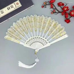 Decoratieve beeldjes Art Craft Folding Fan Hand Vintage Plastic gehouden Chinese stijl Goudpoeder Dance Vrouwen
