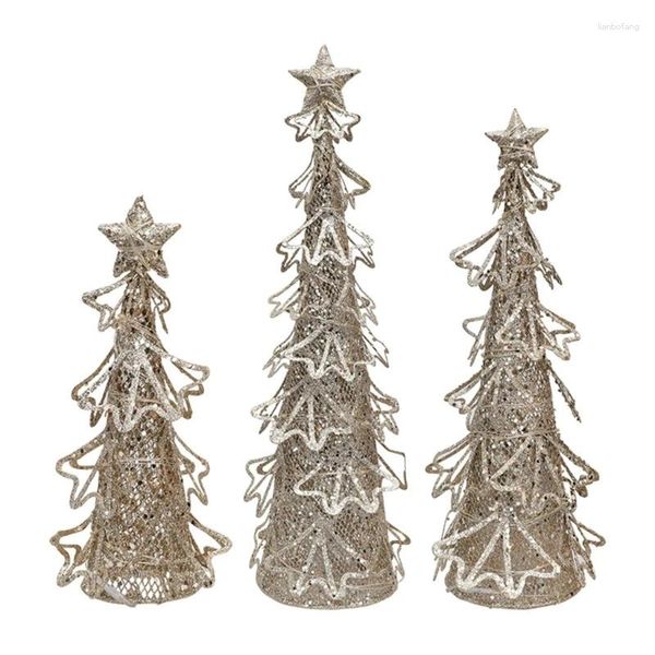 Figuritas decorativas, árbol de Navidad Artificial con luz Led, estatuilla de Metal, suministros para manualidades para bodas, cumpleaños, vacaciones y años
