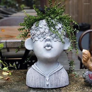 Figurines décoratives artistiques succulentes fleurison jardin ciment portrait européen personnalité créative de la couralité extérieure décoration