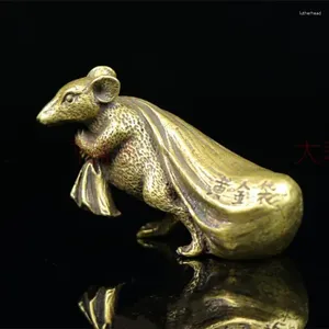 Figurines décoratives Asie Chine Antique Bronze Solide Yun Cai Recruit Money Zodiac Sign Rat Statue