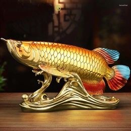 Decoratieve beeldjes Azië Home Bedrijf SHOP BAR Club Hoogwaardige kunst Geluk Fortuin Gouden Draak Vissen Arowana Messing Sculptuur