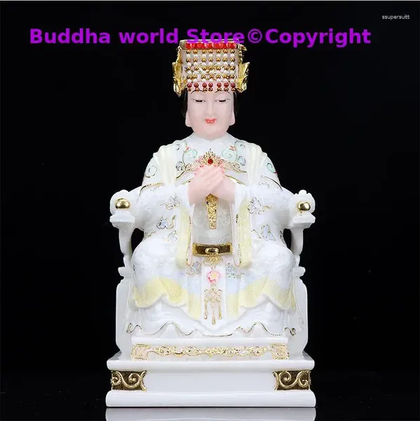 Figurines décoratines Asia Home Store Company High Grade God Statue Family Safe Good Luck Mazu of the Sea Guanyin Bouddha Jade Gilding