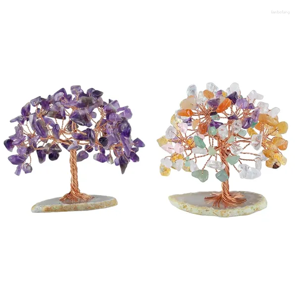 Figurines décoratives à 69 -mini Crystal Money Tree Copper Fil Emballé Agate Base Guérison Gérone Yoga Feng Shui Trees Home Decor