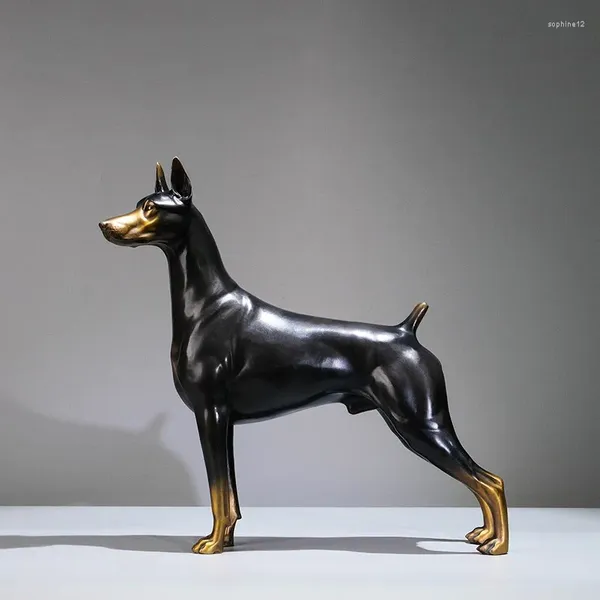 Figurines décoratives Atlie Doberman Dog Statue Figurine Multicolor Bronze Animal Sculpture Home Decoration