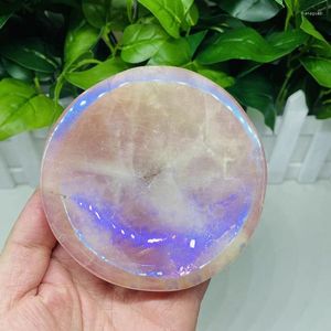 Figurines décoratives Aura Natural Rose Quartz Bol Crystal Plaque ronde Crystal Crystals Dish Luck Gift Home Decor Ornement