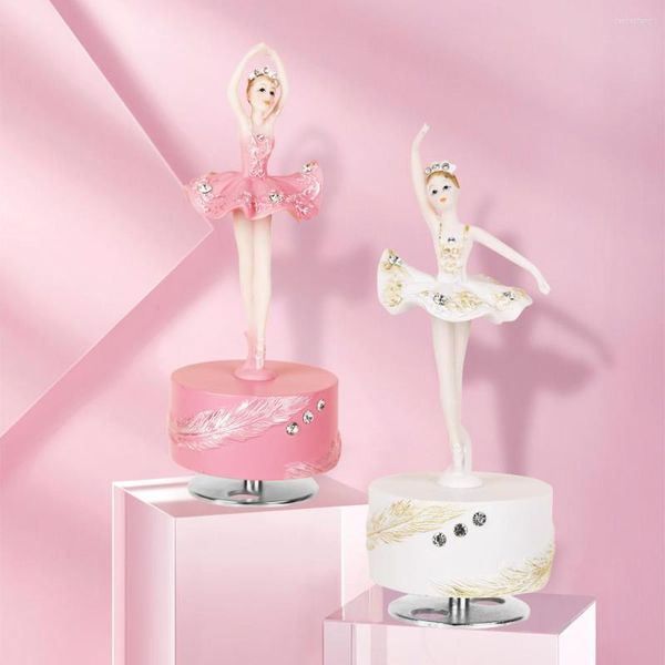 Figurines décoratives Ballerine Boîte à musique rotative Figurine Danseuse de ballet blanche et rose Cadeau de naissance musical Cadeaux de Noël pour filles Femmes