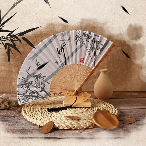 Figuras decorativas Fan de bambú plegable Estilo chino Estilo chino Antiguo Hand Summer Summer Impreso Cabricadura de baile Home Decoración para el hogar