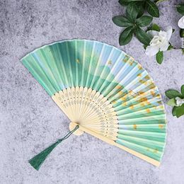 Figurines décoratives Bamboo Imitation Fan de soie Chinois style pliant main avec imprimé floral Pendentif pour femmes pour les filles