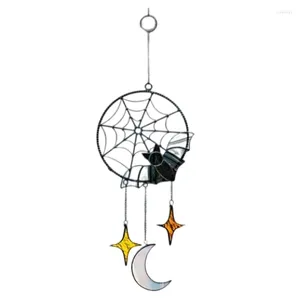 Figuritas decorativas atrapasueños de murciélago Halloween con colgante de estrella y luna adorno colgante en la pared gótico