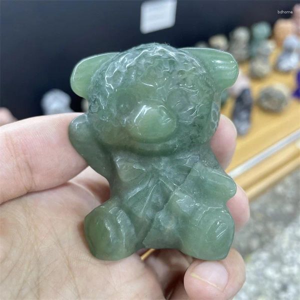 Figuras decorativas Estatua de oso Piedra preciosa natural Cristal de aventurina verde Tallado a mano Piedra curativa de Reiki Figura de animal Artesanía Hogar