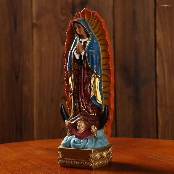 Figuritas decorativas Hermosa Estatua de Nuestra Señora de Guadalupe Virgen María Escultura Estatuilla de Resina Regalo Adorno de decoración de exhibición de Navidad