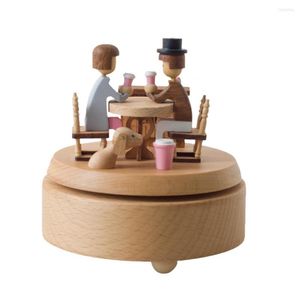 Figurines décoratives beauté claire hêtre en bois en bois boîte musicale mécanique cadeau de la Saint-Valentin de longue durée à main pour la maison
