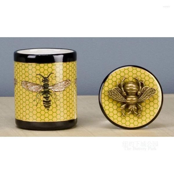 Figurines décoratives, trésor de garde d'abeille, pieds en cuivre en céramique, petit pot de rangement exquis