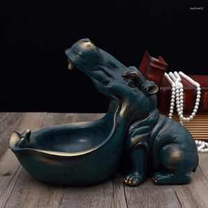 Figurines décoratives Big Mouth Hippo Figurine Boîte clé Décoration Table de décoration Statue Bijoux Stock