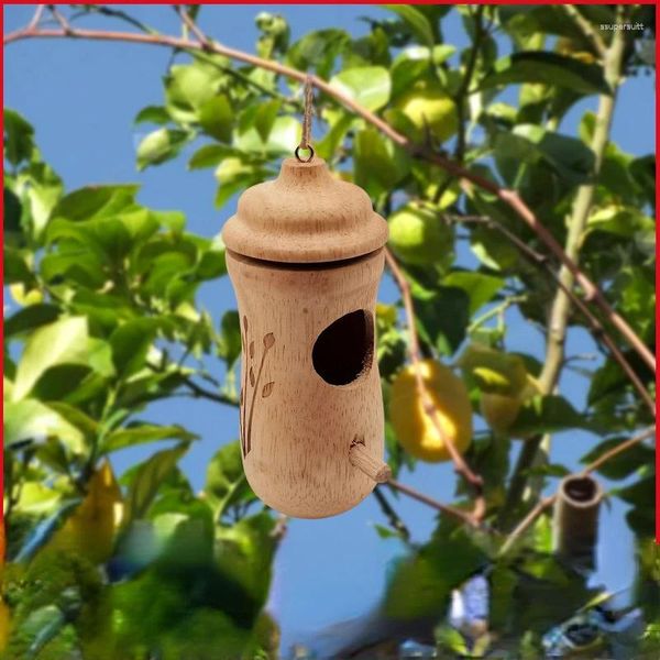 Figuras decorativas Nido de pájaros Mini colibrí Casa de colibrí Patio de jardín al aire libre Artesanía de madera Nordic Birdhouse Colgante