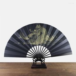Decoratieve beeldjes Zwart Gezicht Large Folding Fan Chinees Gedrukte Golden Dragon Home Decoraties Wedding Dagelijks gebruik Danscadeau Hand 33 cm