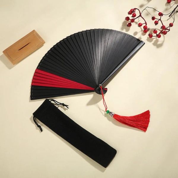 Figurines décoratives noires, petits accessoires de danse pliants, éventail classique fait à la main, ornement de Kimono en bambou