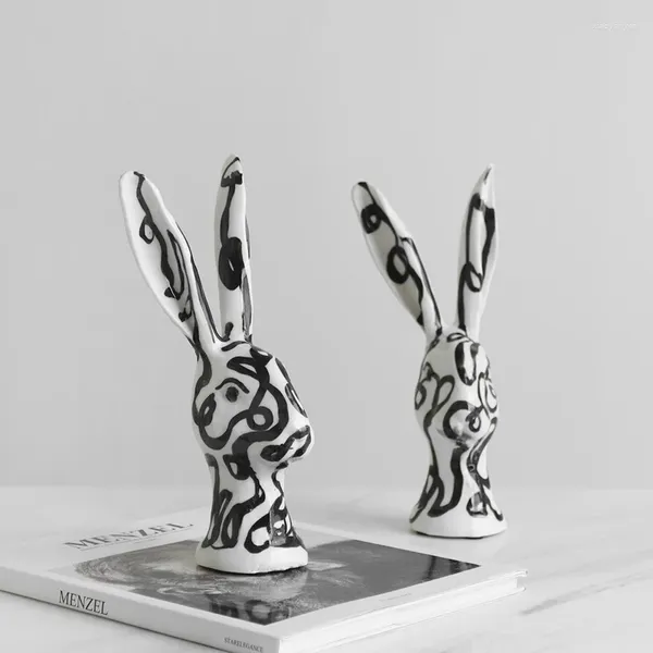 Figurines décoratives Noir blanc céramique créatif Ornements de la tête pour enfants dessin animé de bureau