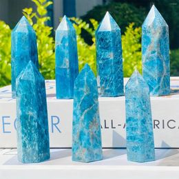Figurines décoratives Blue Apatite Natural Crystal Tower 6 Facet Point Point Chakra Stone For Meditation Home Decor Collection Gift