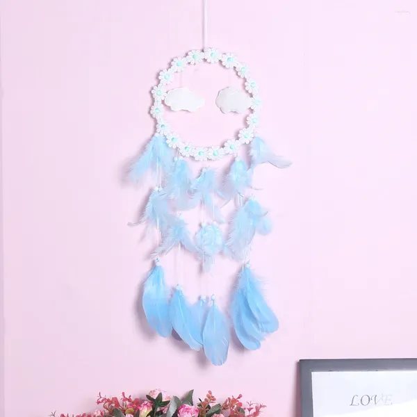 Figuritas decorativas, atrapasueños de plumas de nube azul con luz, bonitos adornos aéreos, decoración del hogar, manualidad para regalo