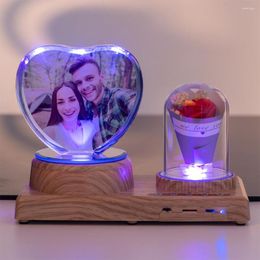 Decoratieve beeldjes Bluetooth Music Personaliseer aangepaste tekst Po Night Light Gift Box 3D Crystal Inner Canving Birthday Christmas Lover