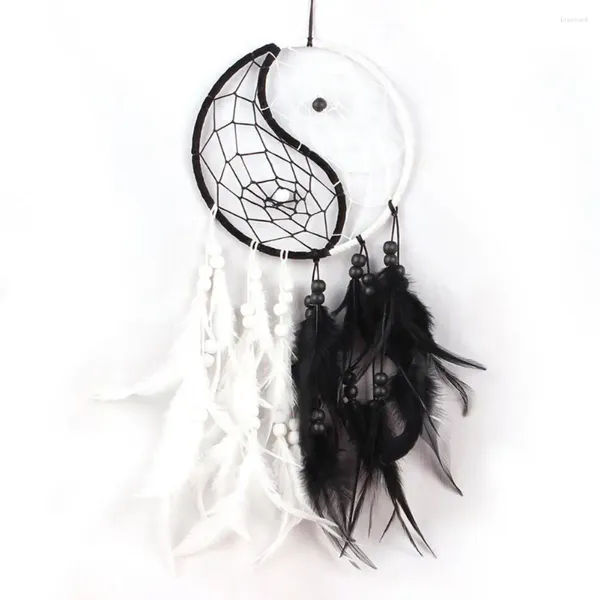 Figuras decorativas Bohemian Dream Catcher Balance Harmony Black White Feather Catters Yin Yang Decoraciones de pared con para casa