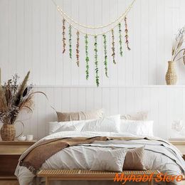 Decoratieve beeldjes Boho Wall Decor Hangende kunstmatige bladeren met houten kralendecoratie Macrame Tapestry Arts for Home