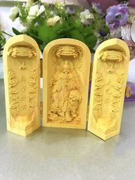 Figurines décoratives Boxwood sculpture taiyi jiuku tianzun trois statues taoïstes ouvertes dharma fournit des ornements sacrificiels