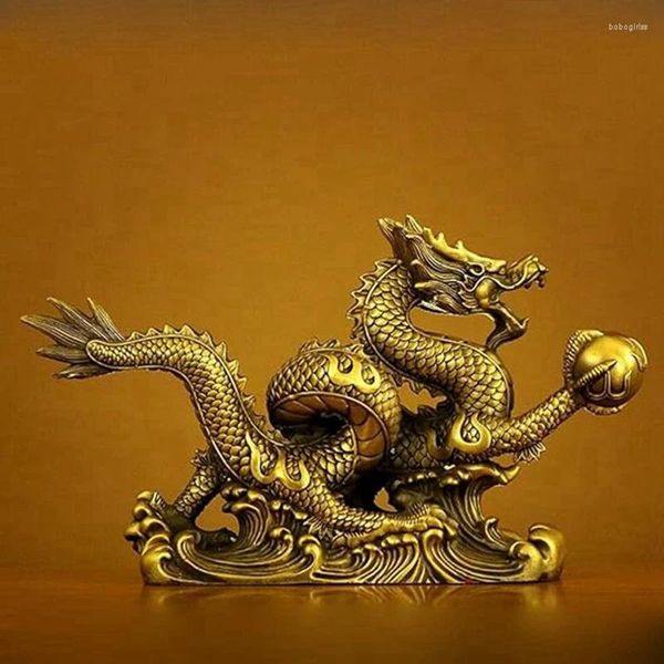 Figurines décoratives Brass Chinois Feng Shui Dragon Statue décor Home Office Gold Tabletop Ornements pour la richesse et le succès Good Lucky Cadeaux