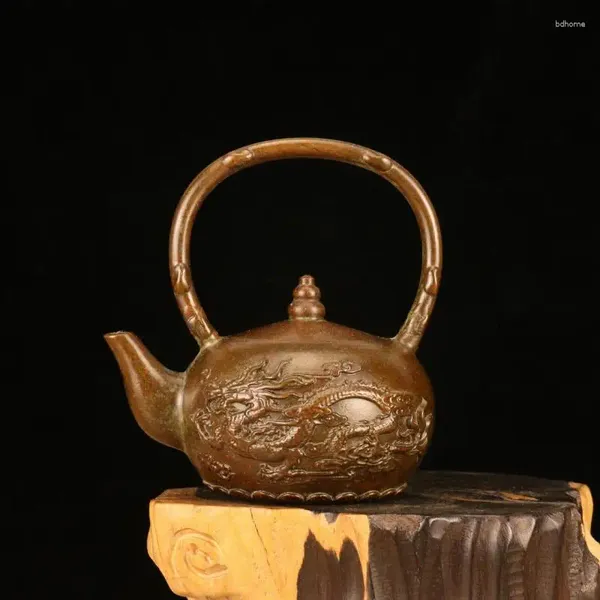 Figurines décoratives en laiton Dragon et phénix, Pot à vin, théière exquise, bouilloire en cuivre violet à l'ancienne, artisanat