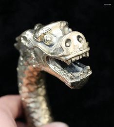 Figuras decorativas de latón, cobre puro, abuelo, buena suerte, estatua de dragón de ferocidad tallada a mano antigua, cabeza de bastón