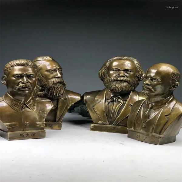 Figurines décoratines buste en bronze de quatre grands hommes en laiton Lénine Marx Engels Staline Statue d'ornement de l'artisanat Staline